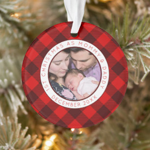 Mommy Daddy Foto Red Kariert Ornament