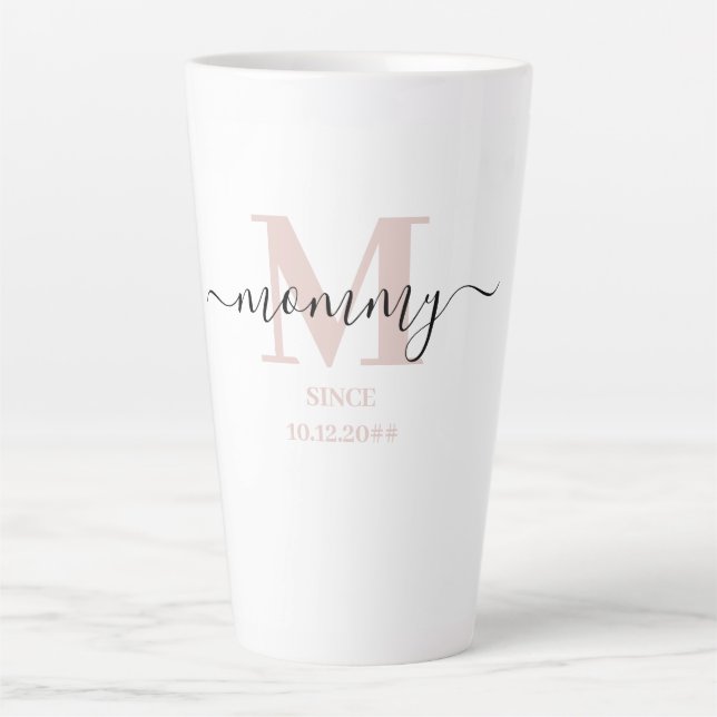 Mommy Elegante Script-Mama Monogram Subtle Pink Milchtasse (Vorderseite)