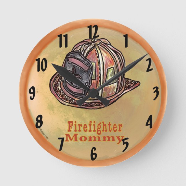 Mommy Firefighter Runde Wanduhr (Vorderseite)