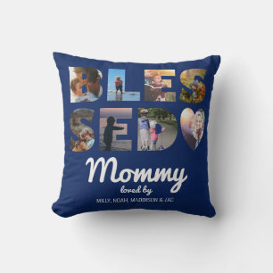 Mommy gesegnet Foto Collage Personalisiert Navy Bl Kissen