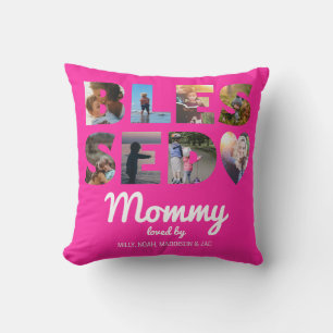 Mommy gesegnet FotoCollage Personalisiert Hot Pink Kissen