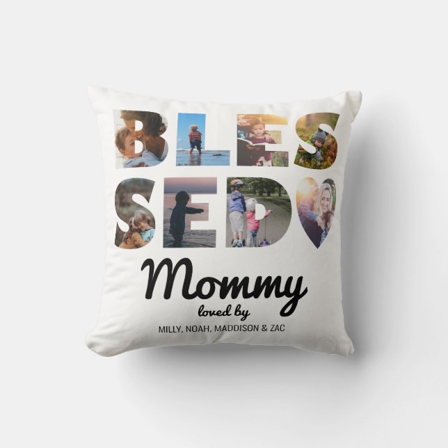 Mommy gesegnete FotoCollage Personalisiert Kissen (Vorderseite)
