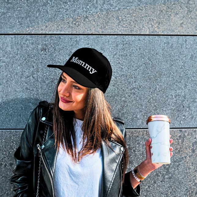 Mommy gestörte schwarze bestickte Baseballkappe (Black Mommy Hat)