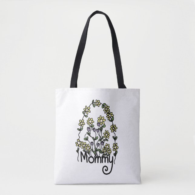 Mommy Hand Drawn Blumendesign Toag Tasche (Vorderseite)