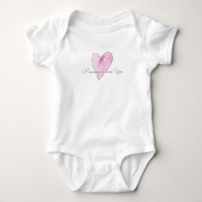 MOMMY LIEBEN DU Pink Wasserfarbe Herz Süße Liebe Baby Strampler (Vorderseite)