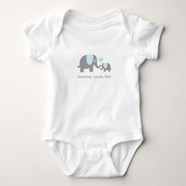 Mommy Lieben Me Elefanten in Blau und Grau Baby Strampler (Vorderseite)