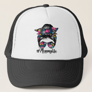 Mommy Life Messy Hair Bun Floral Frauen Mutter Truckerkappe