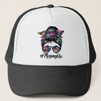 Mommy Life Messy Hair Bun Floral Frauen Mutter Truckerkappe