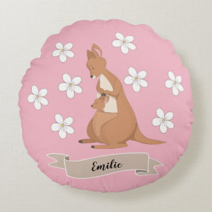 Mommy & Me Kangaroo With Stripes Rundes Kissen