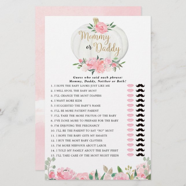 Mommy oder Daddy Game Rosa Goldfall Kürbis (Vorne/Hinten)