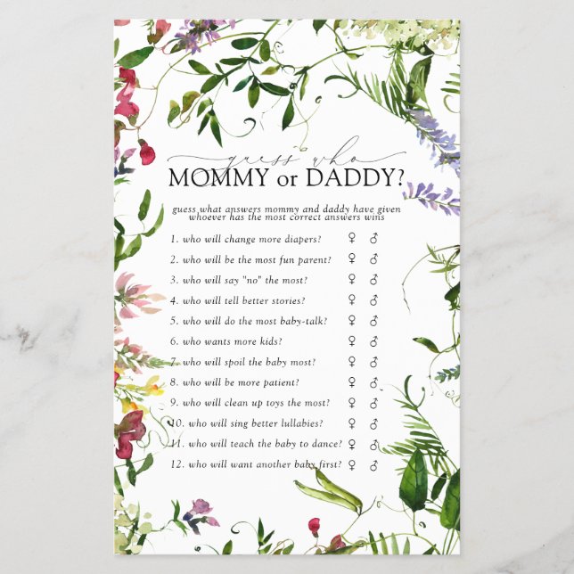 Mommy oder Daddy Game Summer Wildblume Dusche Flyer (Vorne)