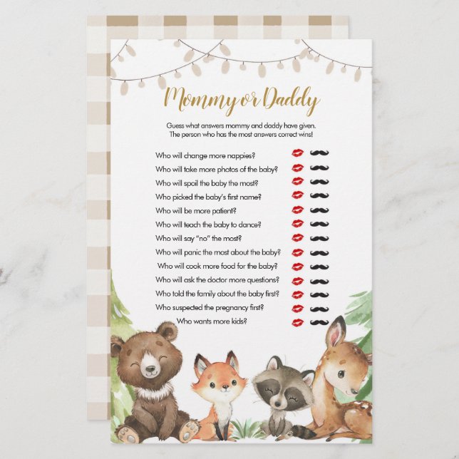 Mommy oder Daddy Games Woodland Baby Shower (Vorne/Hinten)