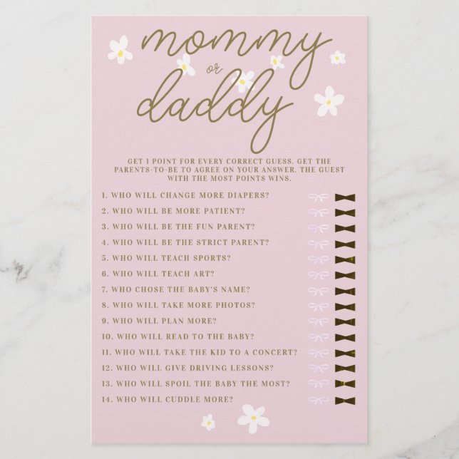 Mommy oder Daddy Guess Baby Shower Game Daisies Pi Flyer (Vorne)