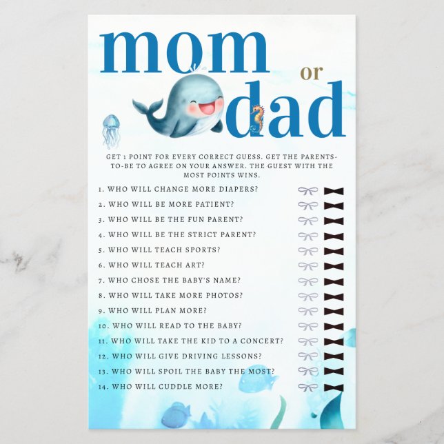 Mommy oder Daddy Guess Baby Shower Game Niedlich W Flyer (Vorne)