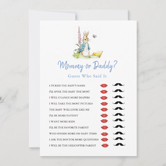 Mommy oder Daddy Peter Rabbit Baby Shower Einladung (Vorderseite)