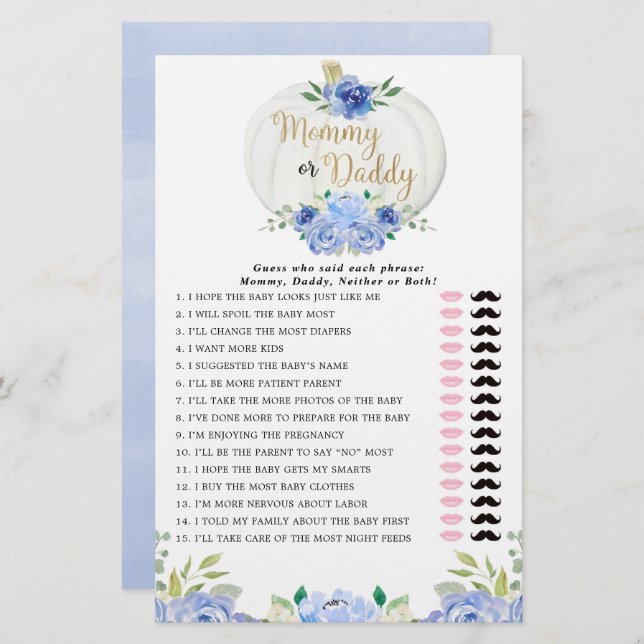 Mommy oder Daddy Spiel blaue Vegetation fallen Kür (Vorne/Hinten)