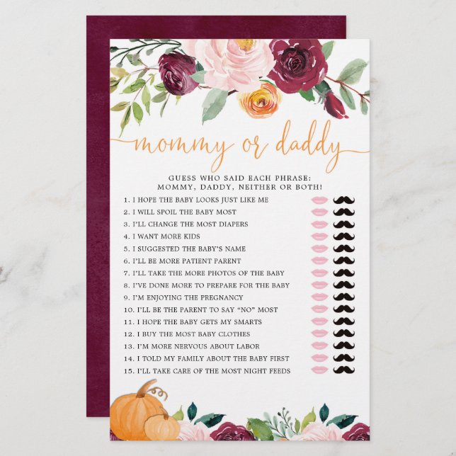 Mommy oder Daddy Wild Fall Blumenkürbis (Vorne/Hinten)