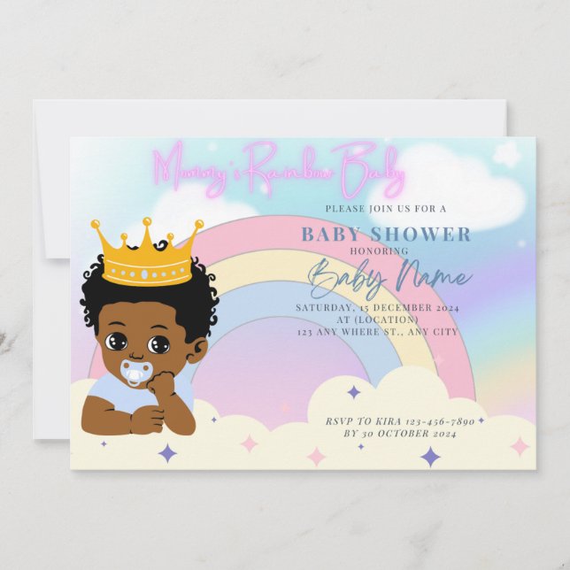 Mommy Rainbow Baby Boy Einladung (Vorderseite)