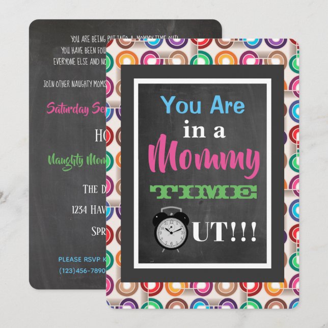 Mommy Time Out "Mamas Night Out" Party einladen Einladung (Vorne/Hinten)