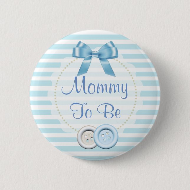 Mommy to be Blue Bow & Buttons Baby Shower Button (Vorderseite)