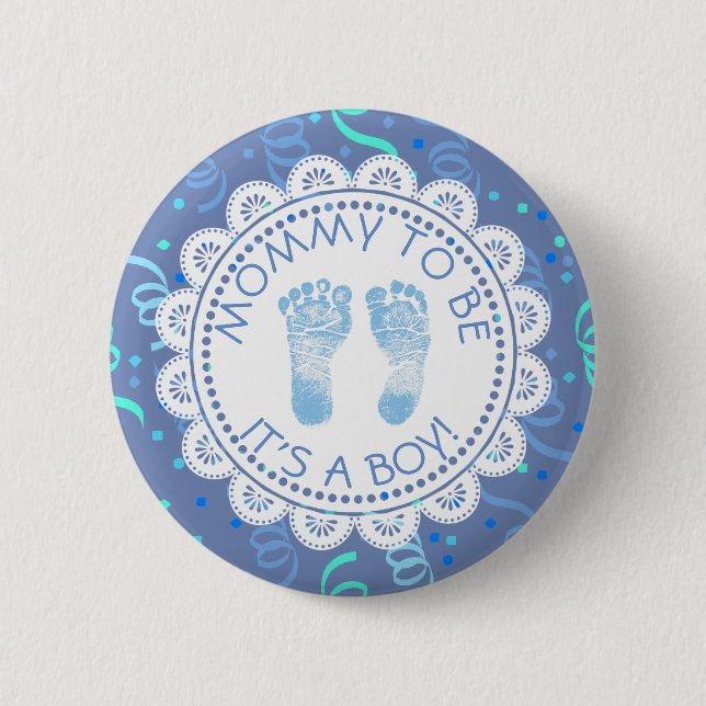 Mommy to be Blue Confetti Baby Shower Button (Vorderseite)