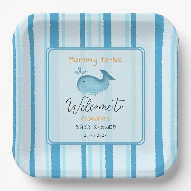 Mommy To Be Cute Whale Baby Shower Pappteller (Vorderseite)