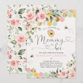 Mommy to be Greenery Pink & Gold Bee Baby Dusche Einladung