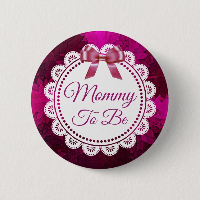 Mommy to be Magenta Bow Baby Shower Taste Button (Vorderseite)