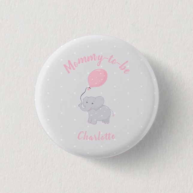 Mommy-to-be | Niedlich Elephant Baby Shower Girl Button (Vorderseite)