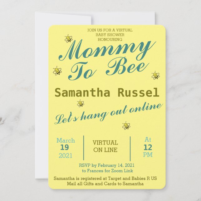 MOMMY TO BE NIEDLICH VIRTUAL BABY SHOWER EINLADUNG (Vorderseite)