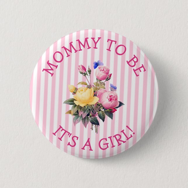 Mommy to be Pink Blume Baby Shower Button (Vorderseite)