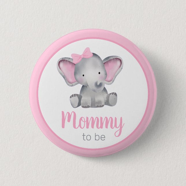 Mommy to be Pink Elephant Girl Baby Shower Button (Vorderseite)