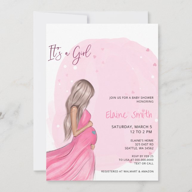Mommy to Be Pink Its a Girl Baby Shower Einladung (Vorderseite)
