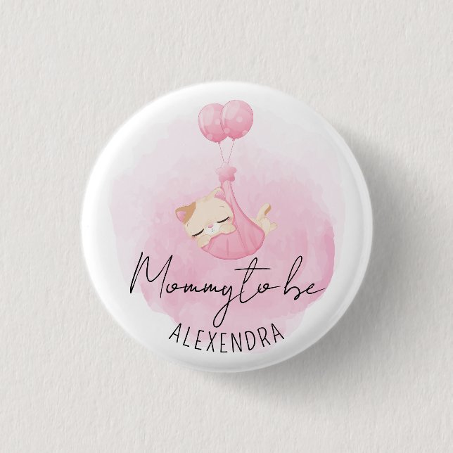 Mommy to be Pink Kitty Baby Girl Shower Button (Vorderseite)