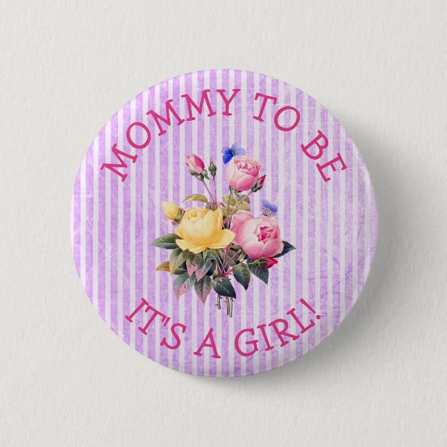 Mommy to be Purple Flowers Baby Shower Button (Vorderseite)
