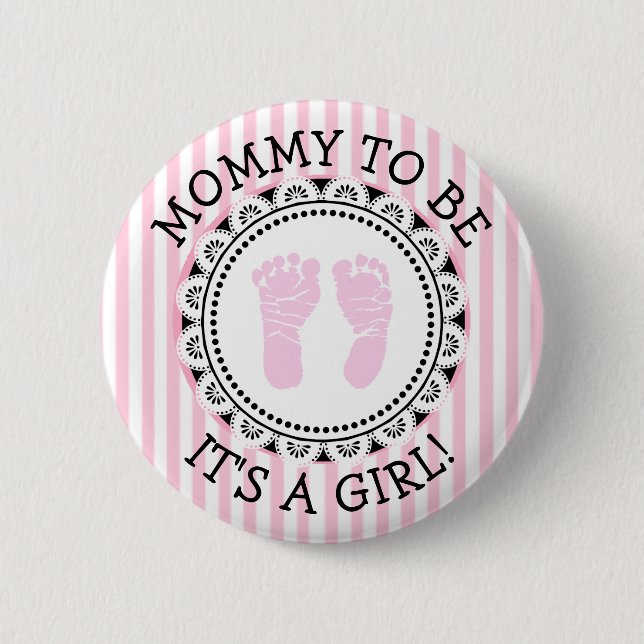 "Mommy To Be" rosa und schwarze Babydusche Button (Vorderseite)