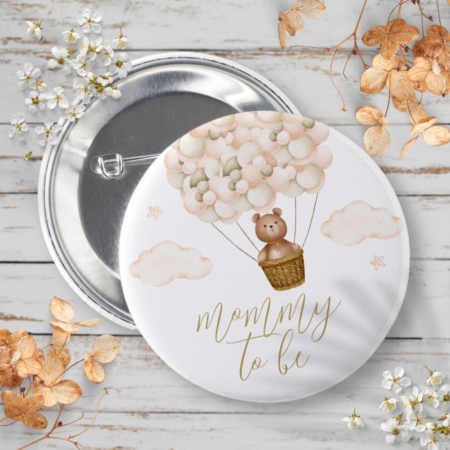 Mommy to be Teddy Bear Gold Baby Dusche Button (Mommy To Be Teddy Bear Gold Baby Shower Button)