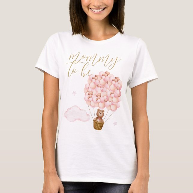 Mommy to be Teddy Bear Pink Balloons T-Shirt (Vorderseite)