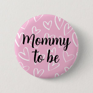 Mommy to be white Hearts pink Baby Shower Button