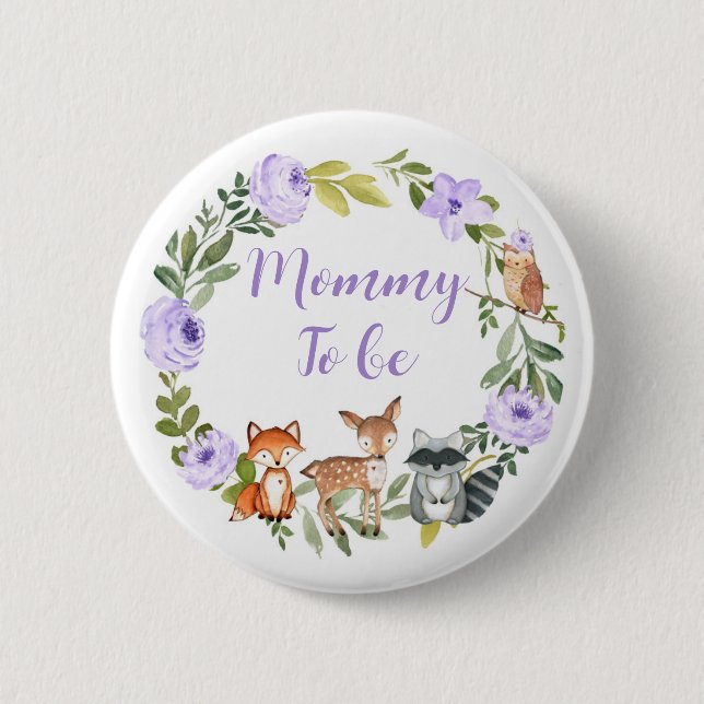 Mommy to be - Woodland baby Shower Button Lilac (Vorderseite)