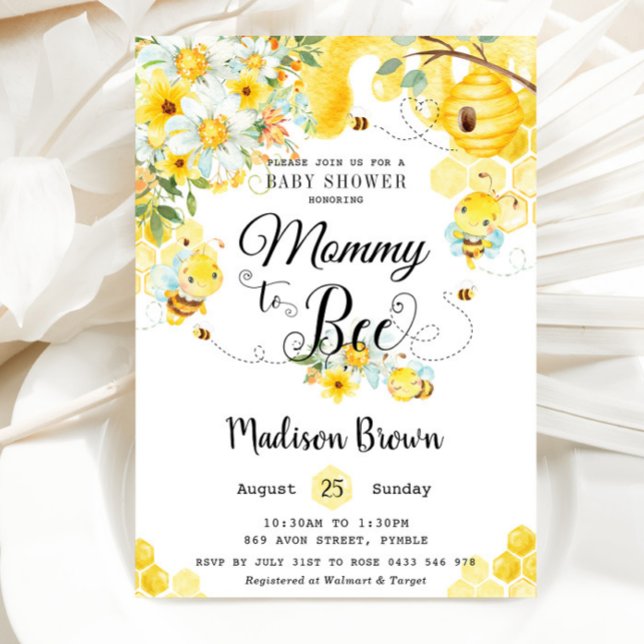 Mommy to be Yellow Floral Baby Shower Neutral Einladung (Von Creator hochgeladen)