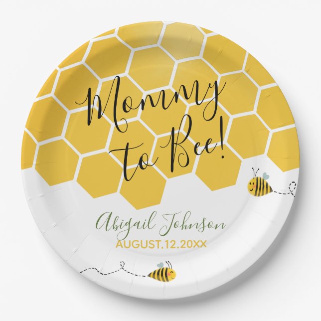 Mommy to bee Baby Shower Gender Neutral Watercolor Pappteller (Vorderseite)