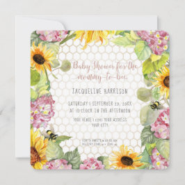Mommy to Bee Bumblebee Sonnenblume Pink Hydrangeas Einladung