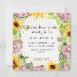 Mommy to Bee Bumblebee Sunflower Pink Hydrangeas I Einladung