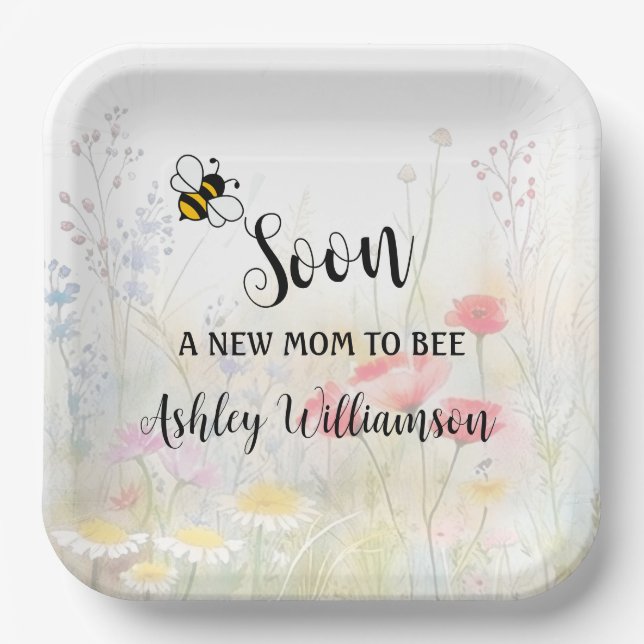 Mommy-to-Bee Floral Baby Girl Shower Pappteller (Vorderseite)