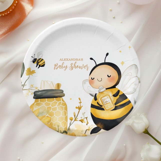 Mommy to Bee Floral Baby Shower Pappteller (Von Creator hochgeladen)