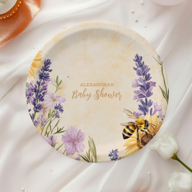 Mommy to Bee Floral Baby Shower Pappteller (Von Creator hochgeladen)