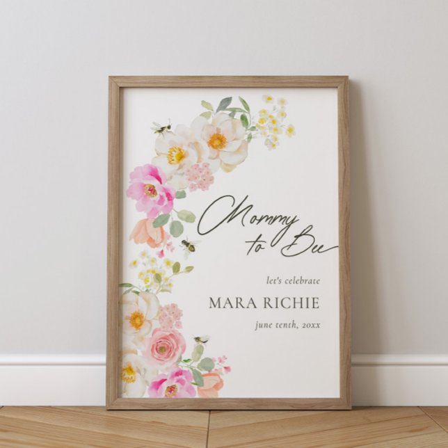 Mommy to Bee | Floral Watercolor Babydusche Poster (Von Creator hochgeladen)