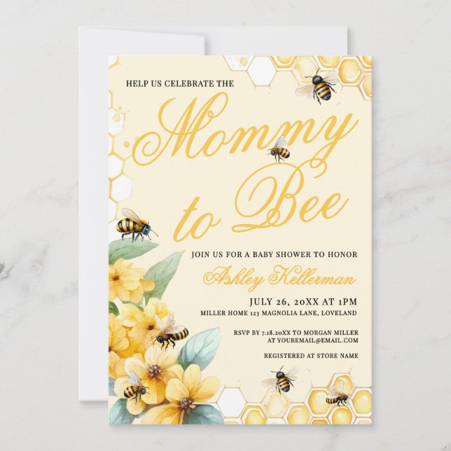 Mommy to BEE Gender Neutral Baby Shower Einladung (Vorderseite)
