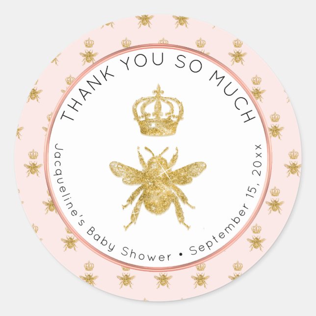 Mommy to Bee Gold Glitzer Crown Girl Baby Shower Runder Aufkleber (Vorderseite)